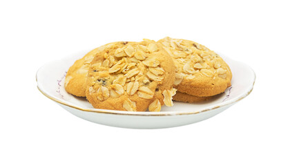 Cookies on a plate with almonds. isolated transparent background