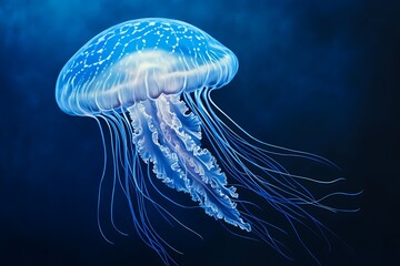 Bioluminescent Jellyfish in Dark Blue Underwater Setting
