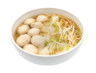 Bowl of Thai noodles with meat and herbs isolated transparent background
