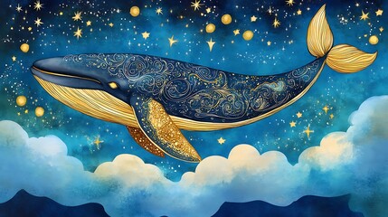 Celestial Whale in a Starry Night Sky
