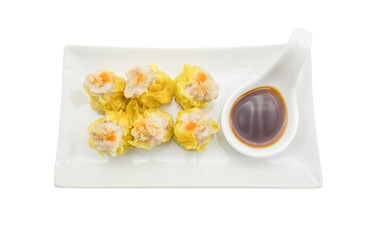 Chinese Steamed Dumpling dim sum served with dipping sauce isolated transparent background