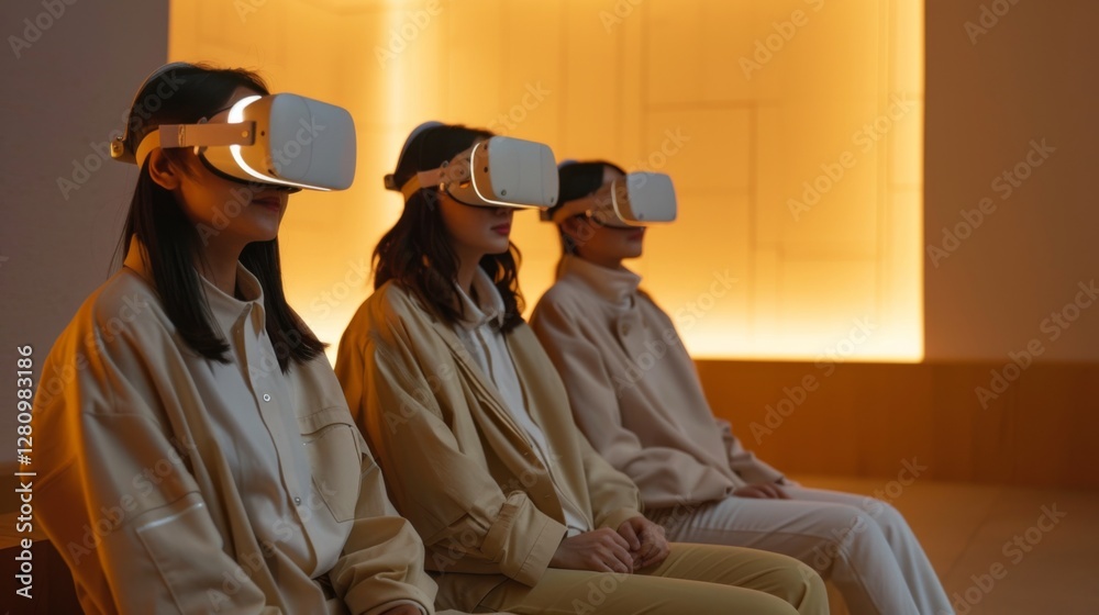 Aufkleber three individuals are engaged in a digital therapy session using virtual reality headsets in a tranq