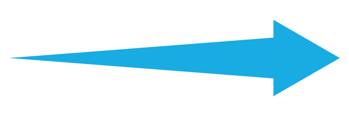 Obraz premium Blue long arrow pointing to the right. Straight long arrow icon, long arrow icon isolated on white background.