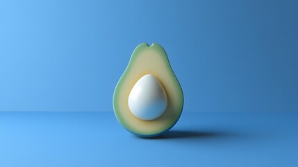 Minimalist 3D Render Avocado Half with Egg