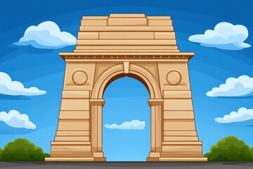 Fototapeta premium Happy Indian Republic Day Celebration Background Template with India Gate Illustration