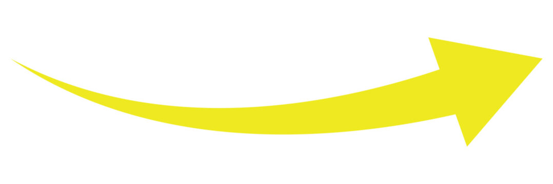Yellow long curve arrow icon. Arrow pointing. Long Arrow vector. Arrow or web design. Vector illustration on a whiite background
