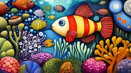 Playful Pixelated Coral Reef Illustration with Colorful Fish