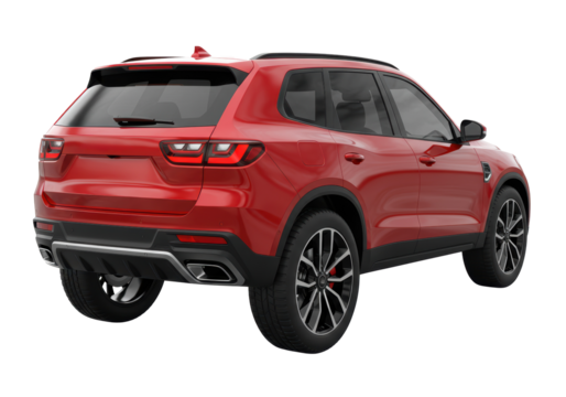 Isolated Back View of a Sport Red SUV