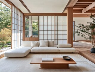 A modern home interior depicts a serene living space