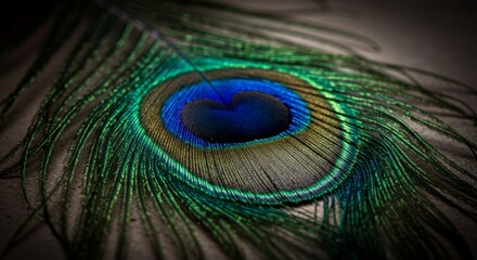 Obraz premium Intricate detail of a peacock feather reflecting light and vibrant hues