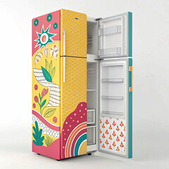 Colorful fridge on white background