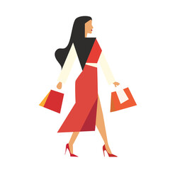 Confident Fashion Shopper with Bags – Flat Design Illustration