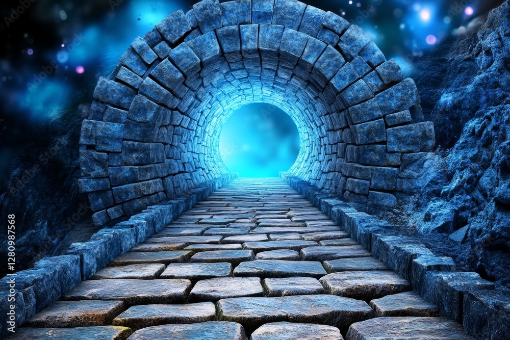 Poster Exploring an enigmatic light at the end of a dark tunnel mythical location cinematic imagery mysterious environment perspective concept