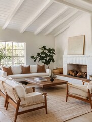 Fototapeta premium A modern living room is furnished with a white sofa