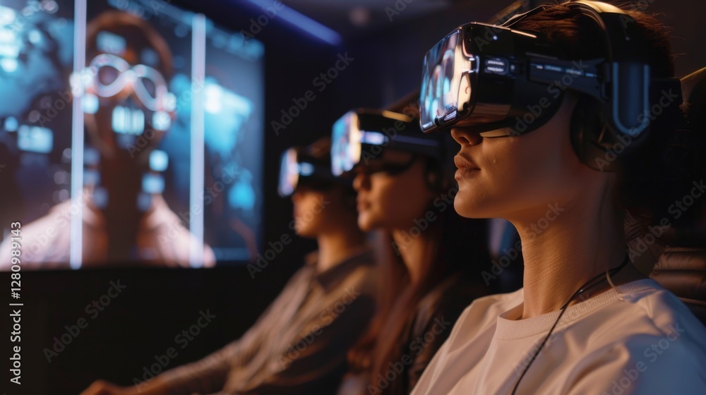 Poster participants engage in a digital therapy session using virtual reality headsets to enhance mindfulne