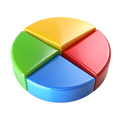 Colorful circular chart with segmented sections indicating fractions or proportions. Isolated on a transparent background, PNG.