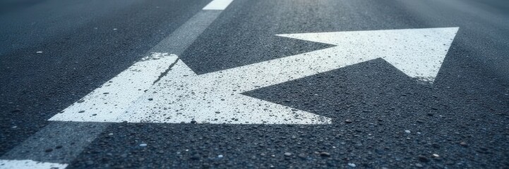 Fototapeta premium White arrow painted on asphalt road, guiding traffic , traffic, highway, arrow