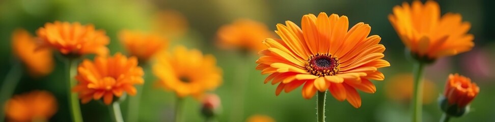 Orange gerbera daisies in a garden with other flowers, nature, daisies