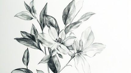 Detailed Hand-Drawn Illustration of Elegant Flower and Leaves