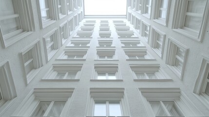 Obraz premium A tall building features numerous windows and a prominent clock adorning its faÃ§ade, showcasing architectural elegance and urban design.