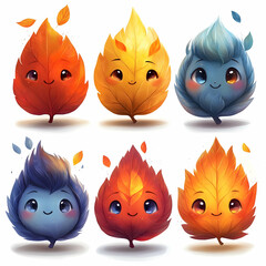 Adorable Autumn Leaf Spirits Cute Kawaii Illustration Fall Season Nature