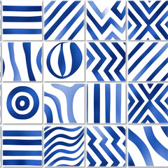 Obraz premium Blue and white tile geometric shapes pattern