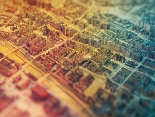 Detailed miniature city model, warm tones.