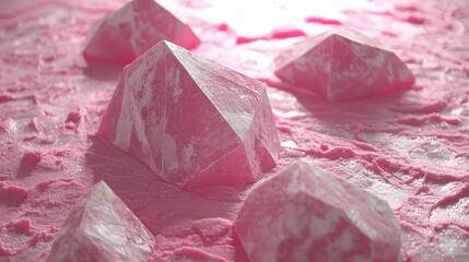 Fototapeta premium Pink Crystal Geometric Shapes on Pink Textured Background
