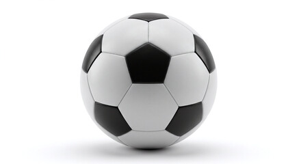 Obraz premium Classic black and white soccer ball on white background. Traditional football equipment. Sports game symbol. Clean minimalist design for advertising, sports websites and banners with copy space