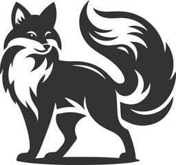 A fox standing proudly with its tail fluffed up animal vector silhouette