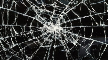 Fototapeta premium Cracked glass with spiderweb pattern on black background