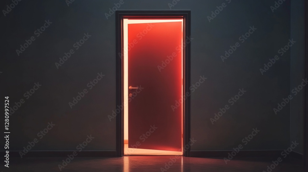 Poster a doorway stands ajar in a softly illuminated room, casting a warm, inviting glow. the contrast betw