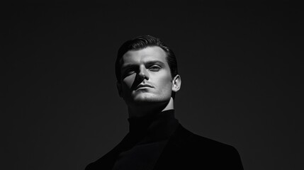 A man with a Hollywood-inspired look, slicked-back hair, 