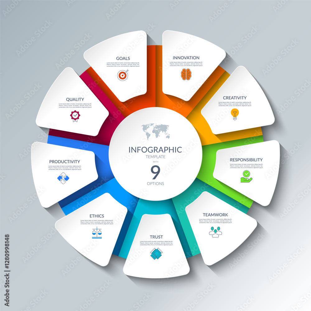 Wall mural infographic circular diagram with 9 options. round chart that can be used for business presentations