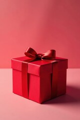 Fototapeta premium Crimson gift box, open, revealing empty space, red, valentines, red ribbon