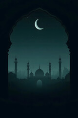 Ramadan Kareem greeting. Islamic crescent moon and lantern. End of fasting. ramadan decorations, Eid al-Fitr. Breaking of holy fast day. Muslim holiday. Arab night sky.	