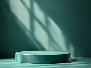 Turquoise Product Display: Simple Platform for Presentation with Natural Shadow Overlay, Ideal for Cosmetics, Skincare, or Jewelry on Textured Background