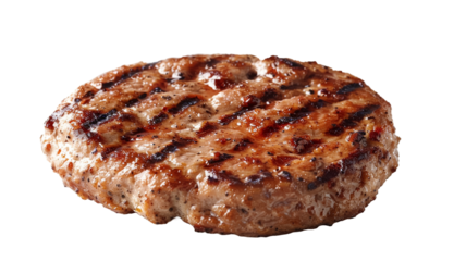 Grilled hamburger meat isolated on transparent background PNG.

