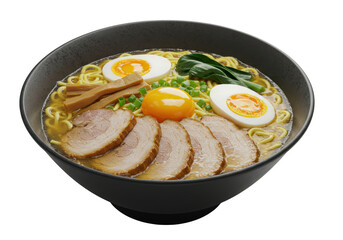 Isolated Bowl of Authentic Japanese Ramen with Pork and Egg