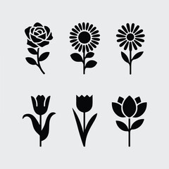 Minimalist Flower Silhouettes Different  Silhouette Vector on a White Background