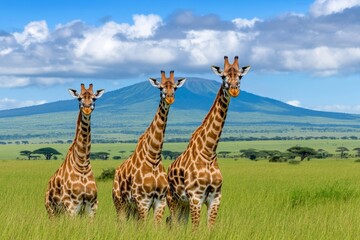 Fototapeta premium giraffe Giraffa camelopardalis reticulata animals together in summer nature