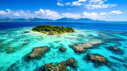 Fototapeta premium Tropical Island Paradise with Crystal Clear Water and Coral Reefs