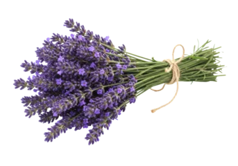 Fototapete Rund Isolated Fresh Bunch of Aromatic Lavender Flowers Tied with Twine © Florin