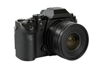 Isolated Modern Black Mirrorless Camera with Lens