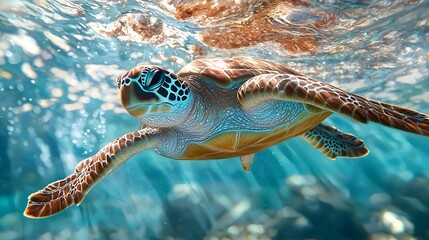 Graceful Sea Turtle Swimming in Clear Tropical Waters
