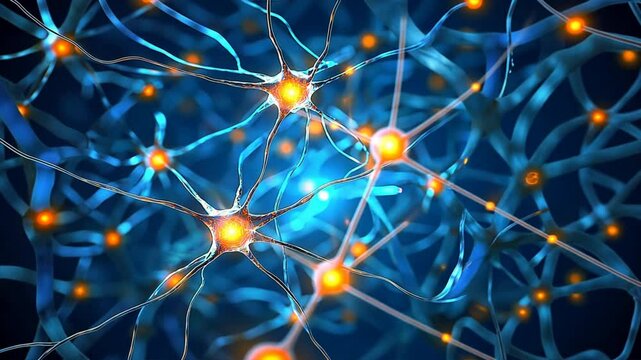 Abstract Neurons in Blue Background with Glowing Connective Pathways