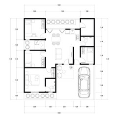 Architecture plan with furniture. home floor plan, isolated on white background, stock illustration.