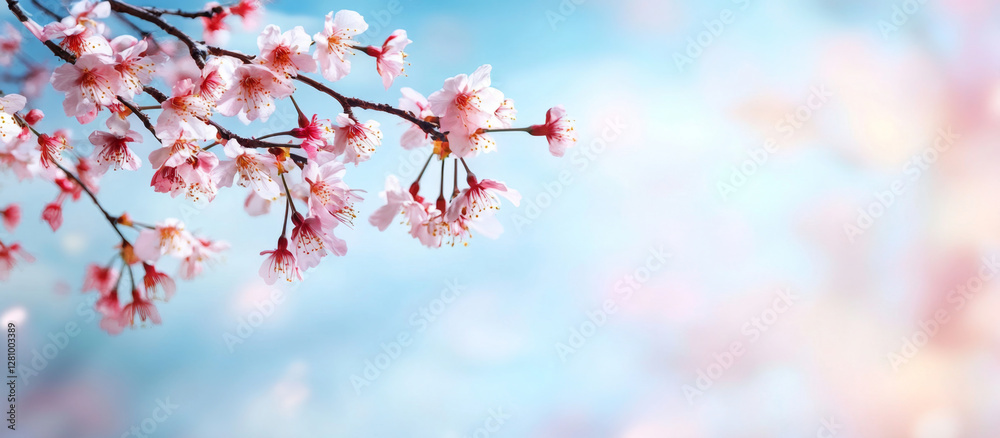 Aufkleber delicate cherry blossoms bloom on a branch during springtime, creating a serene atmosphere. the soft