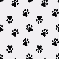 Dog Paw Seamless pattern. Dog footprint repeating pattern. Black and white pattern with dog tracks