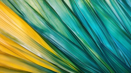 Vibrant abstract art with yellow and teal flowing ribbons